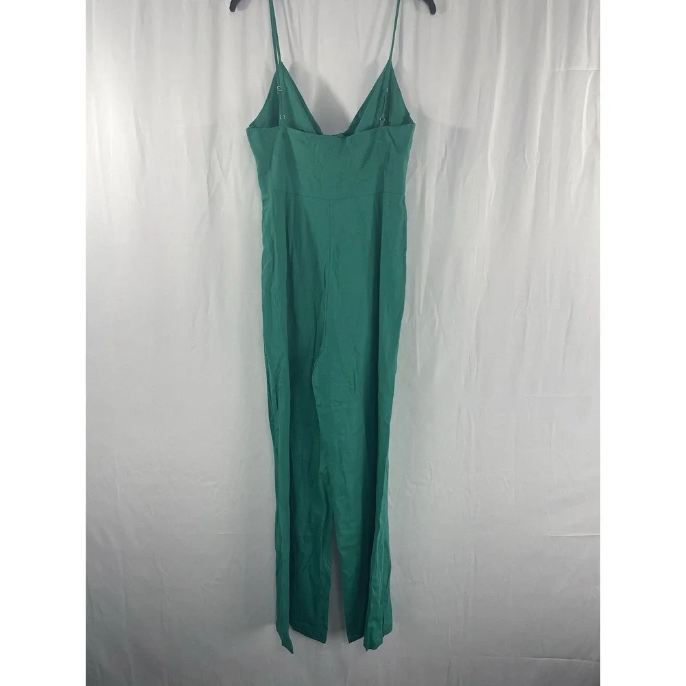New MNG Mango Kelly Green Bow Linen Blend Jumpsuit Sz Medium (US) Tropical Beach